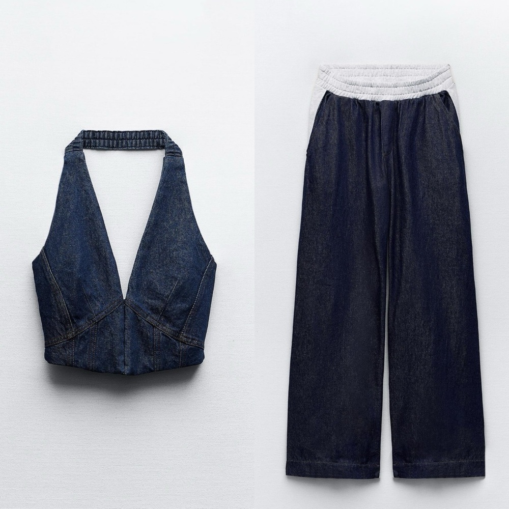 Zara Mixed Denim And Sweatpant Material Set